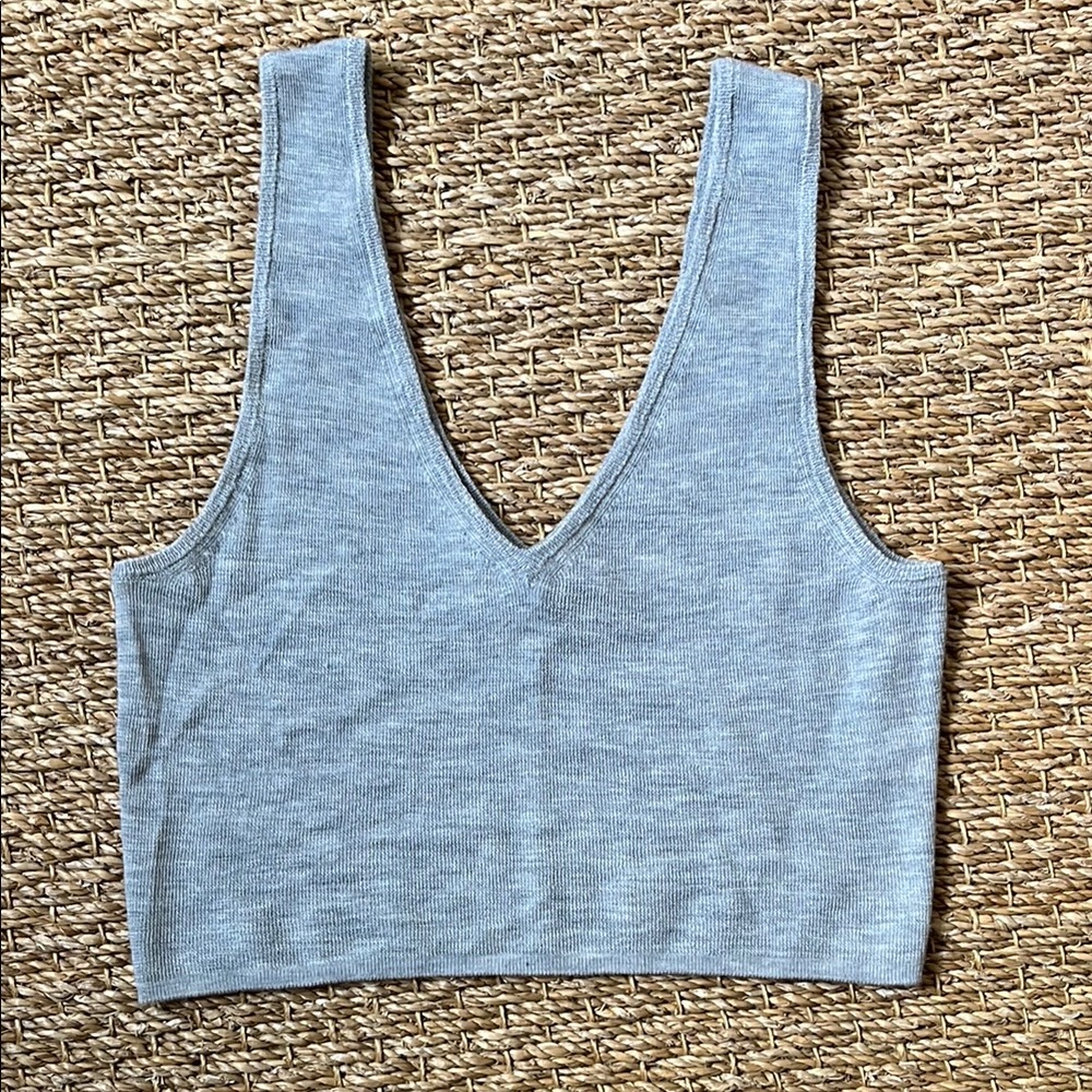 Gray Cashmere V-Neck Crop Top
